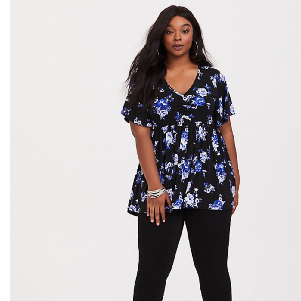 🆕️Torrid Floral Print Cinched Front Babydoll Top - Picture 9 of 9